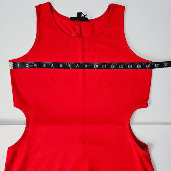 Red Side Cutout Sleeveless Jesey Midi Dress Women's Size L NWT - Picture 10 of 12